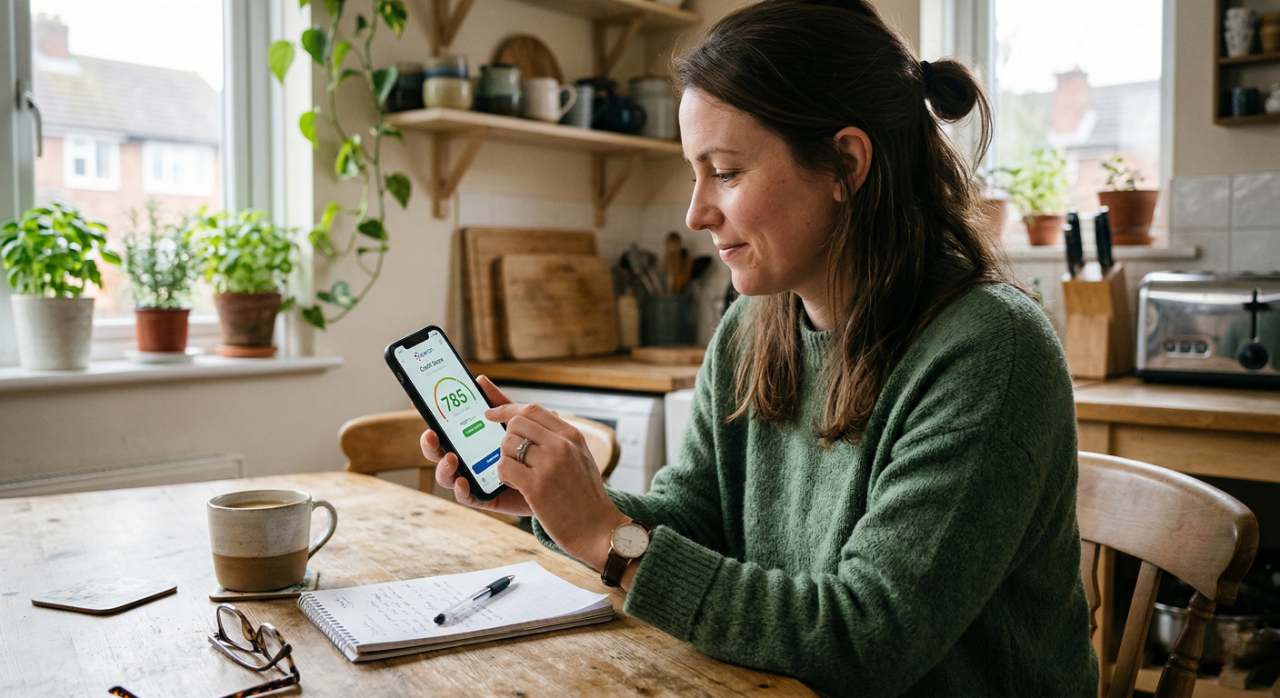 A woman checking her credit score